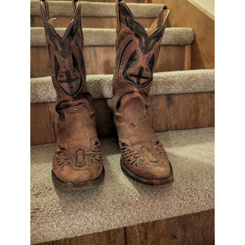 JB Dillon Women's Cross Brown Leather Western Cowgirl Boots 8.5 B.
